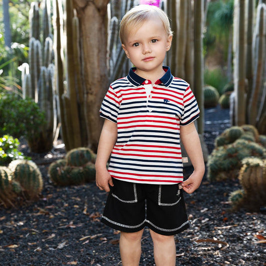 Red Blue Striped Polo